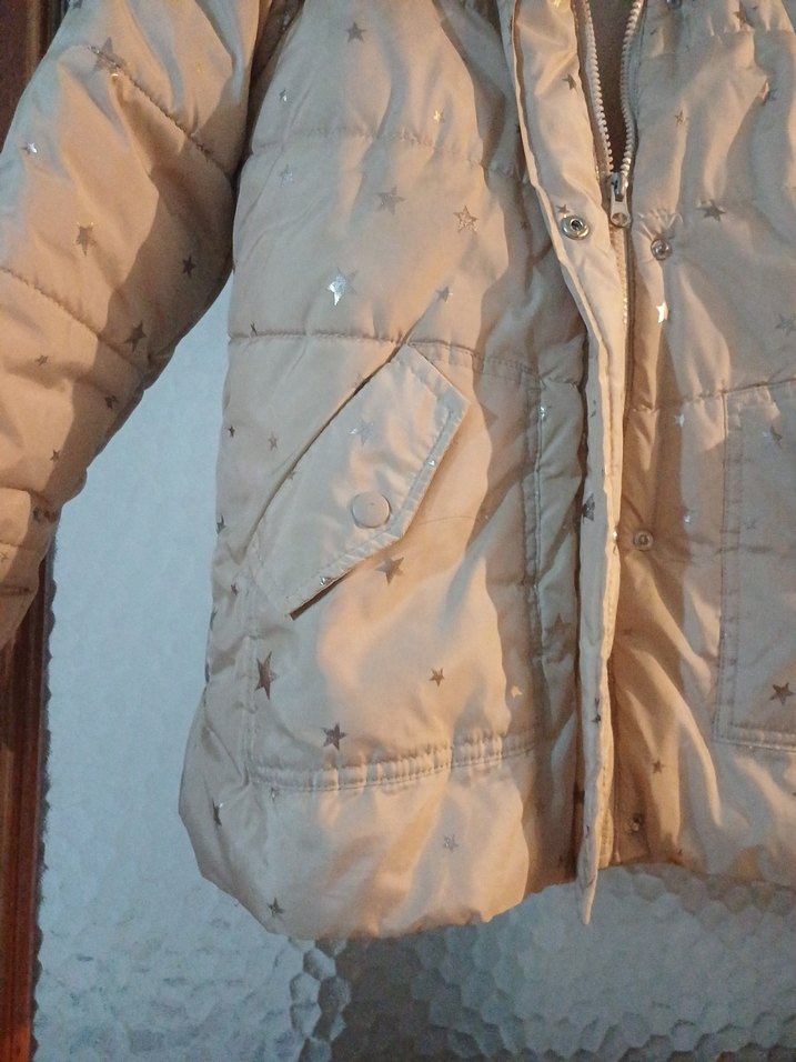 Kız Çocuk Bej Düğmeli Kışlık Mont - Görsel 5