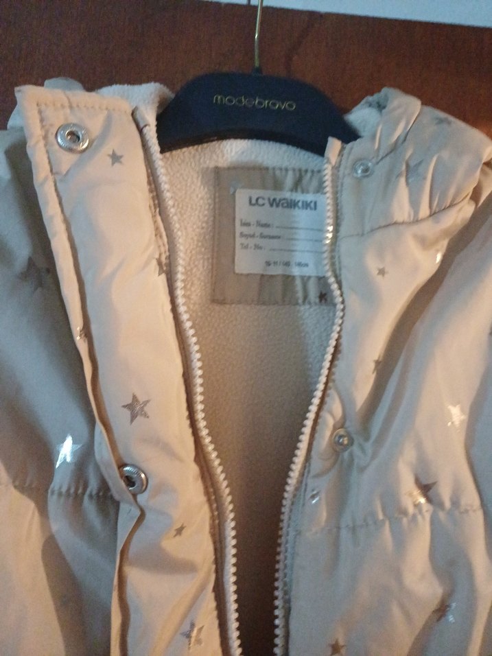 Kız Çocuk Bej Düğmeli Kışlık Mont - Görsel 2