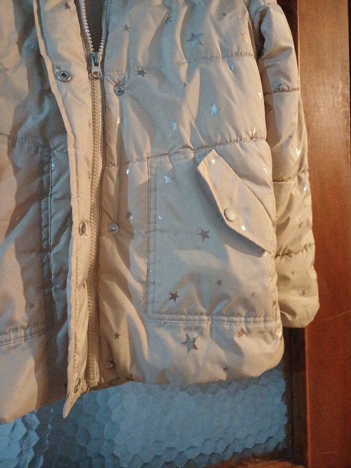 Kız Çocuk Bej Düğmeli Kışlık Mont - Görsel 4