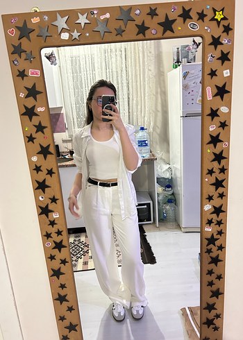 Beyaz kumaş pantolon - Görsel 5