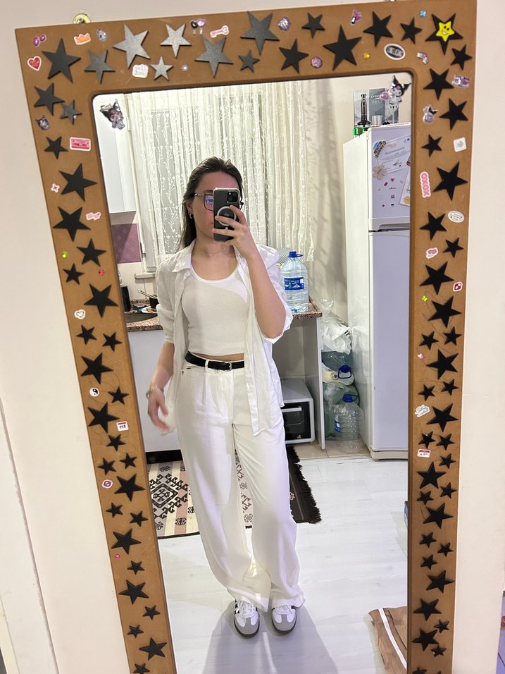 Beyaz kumaş pantolon - Görsel 5