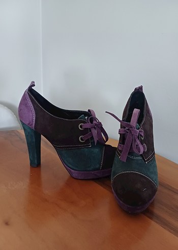 38 Beden Mor Süet Stiletto Bağcıklı Kadın Ayakkabı