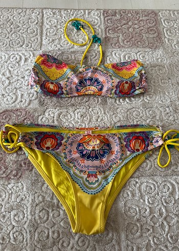 38 Beden Boncuk Detaylı Renkli Bohem Bikini