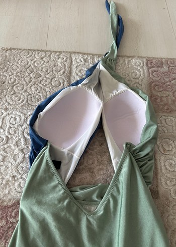 38 Beden mavi Renk Mavi Yeşil Drapeli Strappy Midi Mayo