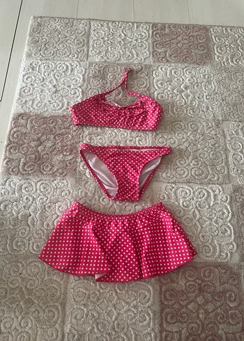 Kız Çocuk Puanlı Pembe Bikini ve Etek