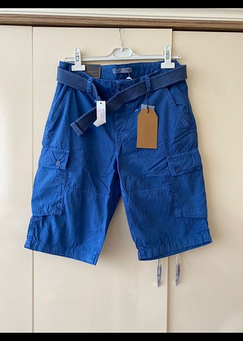 Lacivert Kemerli Erkek Denim Şort