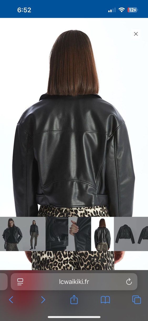 Kemer Detaylı Siyah Mini Deri Biker Ceket - Görsel 4