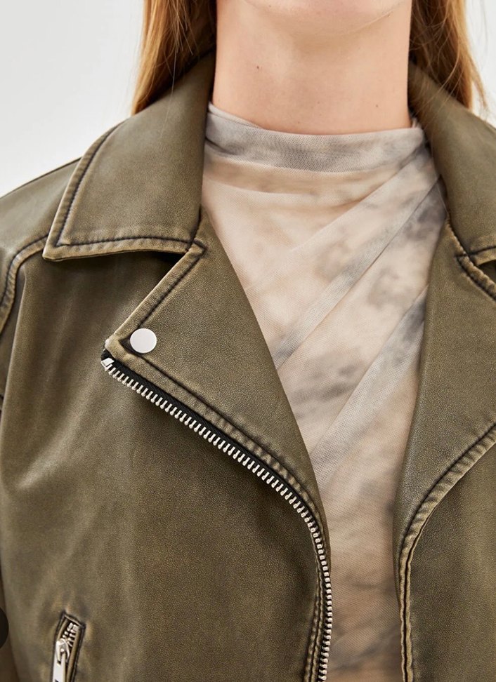 Kadın Loose Fit Deri Ceket Bel Detaylı - Görsel 3