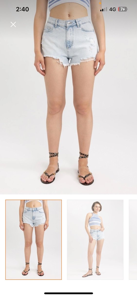 Bej Bağlama Desenli Kadın Mini Kot Şort - Görsel 3