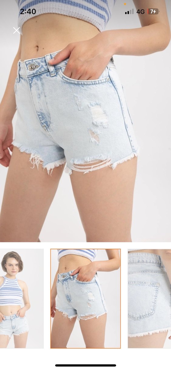 Bej Bağlama Desenli Kadın Mini Kot Şort - Görsel 2