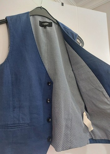 Erkek Düğmeli Denim Yelek - Mavi - Görsel 3