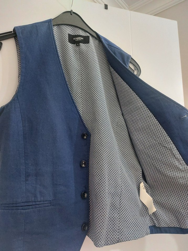 Erkek Düğmeli Denim Yelek - Mavi - Görsel 3