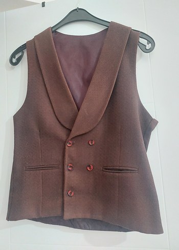 bordo ve kahverengi renge yakın Düğmeli Erkek Yelek - Görsel 2