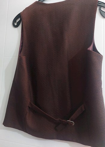 bordo ve kahverengi renge yakın Düğmeli Erkek Yelek - Görsel 3