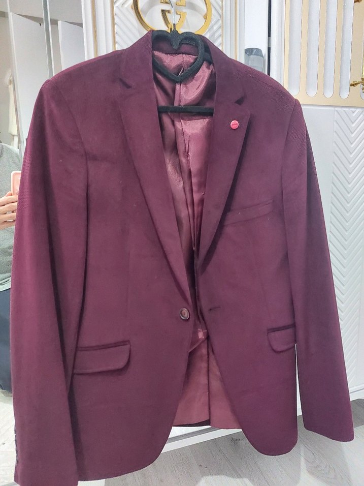 Bordo Düğmeli Erkek Ceket - Görsel 4