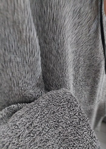 Gri Kapüşonlu erkek peluş sweatshirt - Görsel 3