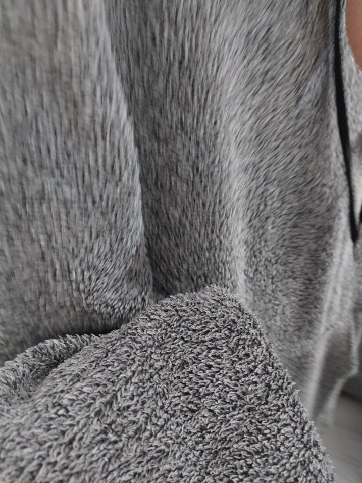 Gri Kapüşonlu erkek  peluş sweatshirt - Görsel 3