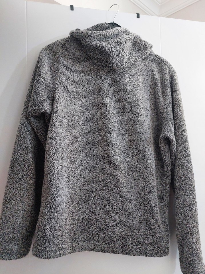 Gri Kapüşonlu erkek  peluş sweatshirt - Görsel 2
