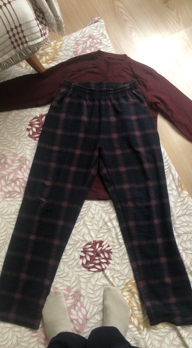 Bordo V Yaka Uzun Kollu Erkek Tişört - Görsel 2