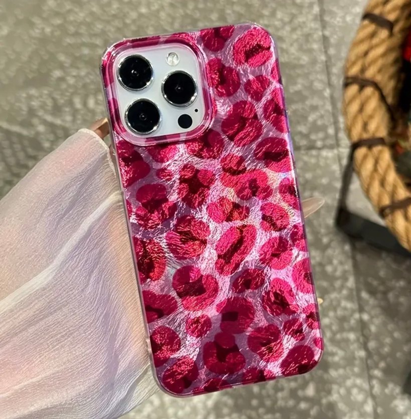 Parlak Pembe Leopar desenli iPhone 13/14 Telefon Kılıfı - Görsel 2
