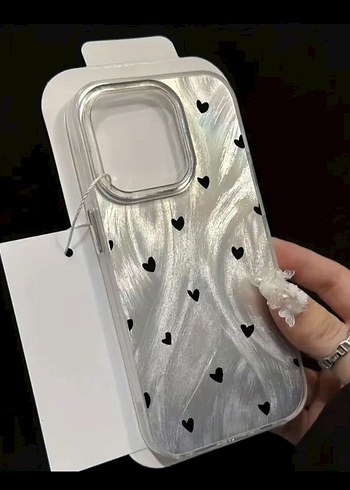 İPhone 15 Pro Max Parlak Beyaz Bohem Kalp Desenli Telefon Kılıfı - Görsel 3