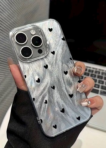 İPhone 15 Pro Max Parlak Beyaz Bohem Kalp Desenli Telefon Kılıfı - Görsel 2