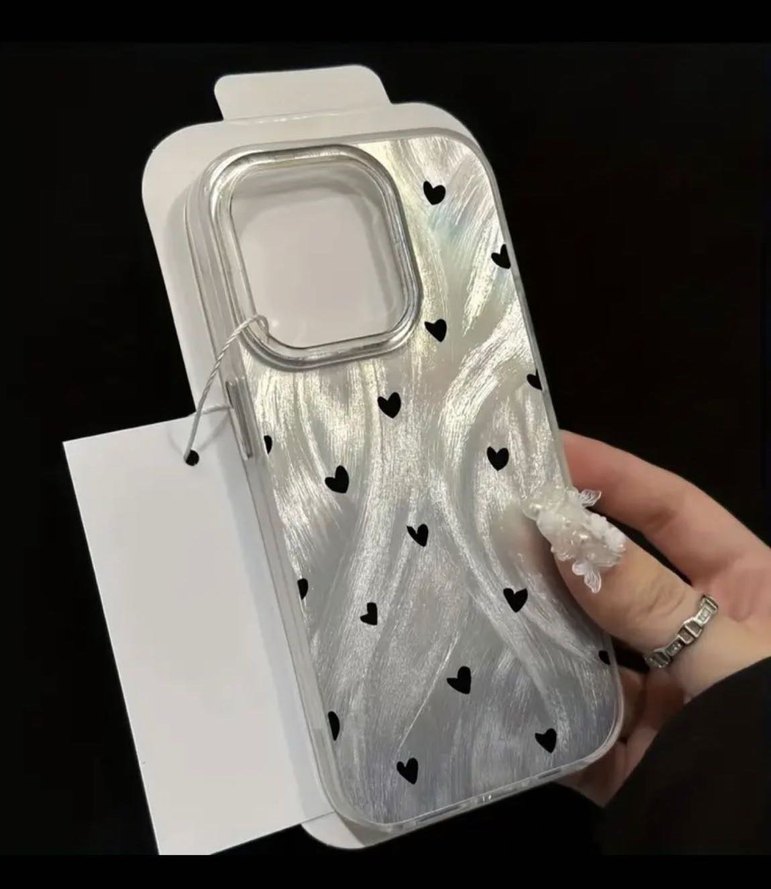 İPhone 15 Pro Max Parlak Beyaz Bohem Kalp Desenli Telefon Kılıfı - Görsel 3