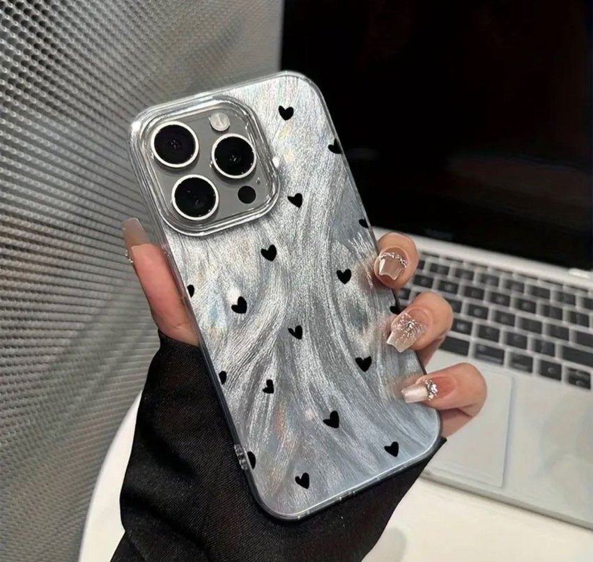 İPhone 15 Pro Max Parlak Beyaz Bohem Kalp Desenli Telefon Kılıfı - Görsel 2