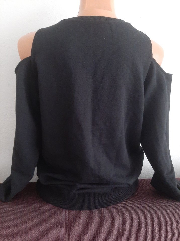 Siyah Omuz Detaylı Uzun Kollu sweatshirt - Görsel 4