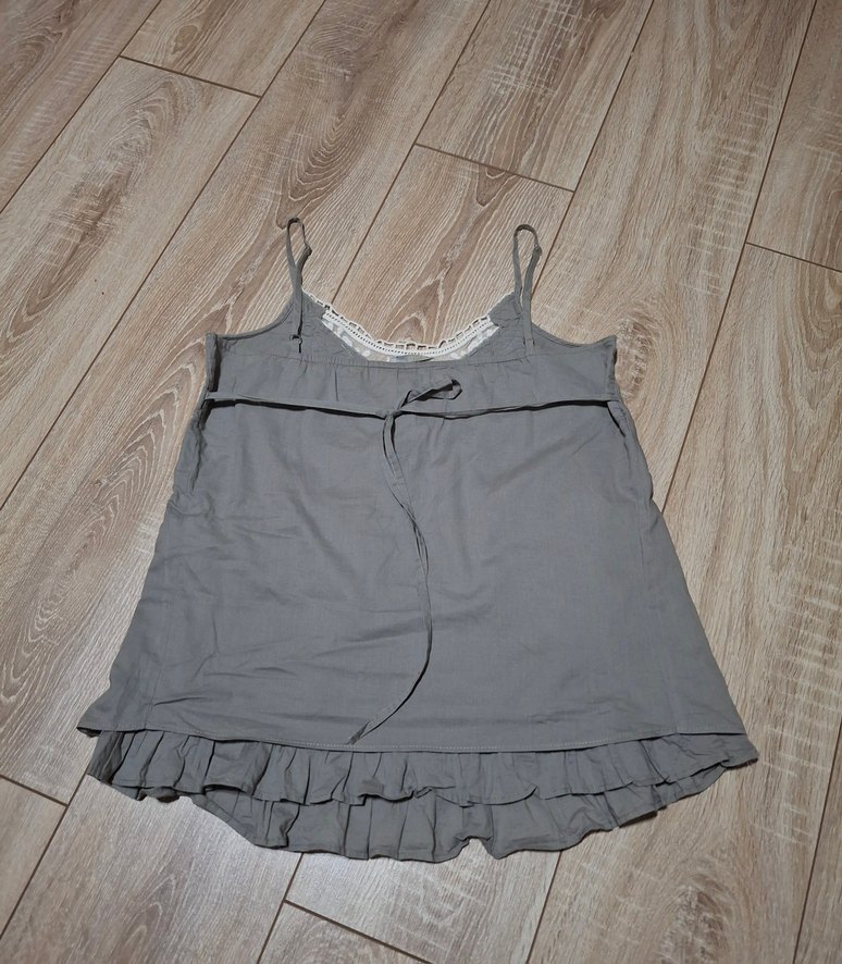 yakası nakışlı gri renkli keten bluz. - Görsel 4