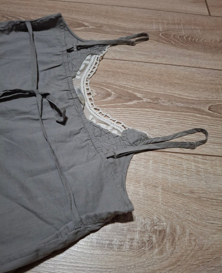 yakası nakışlı gri renkli keten bluz. - Görsel 5