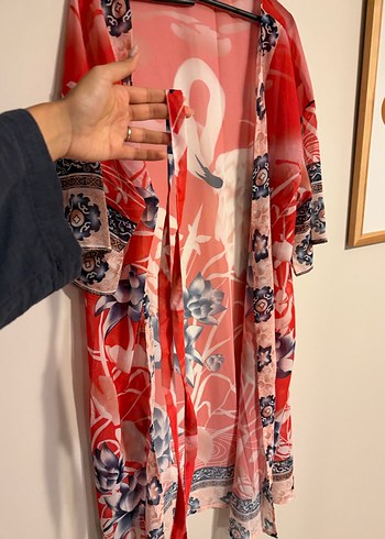 American Vintage Uzun Kırmızı Batik Desenli Kadın Kimono