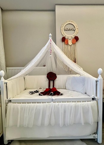 Meltem kral beşik Beyaz Tül Cibinlikli Bebek Beşiği - Görsel 4