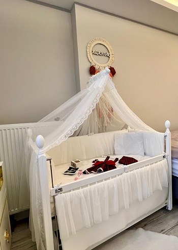 Meltem kral beşik Beyaz Tül Cibinlikli Bebek Beşiği - Görsel 3