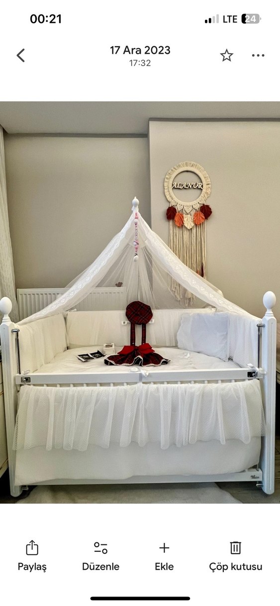 Meltem kral beşik Beyaz Tül Cibinlikli Bebek Beşiği - Görsel 2