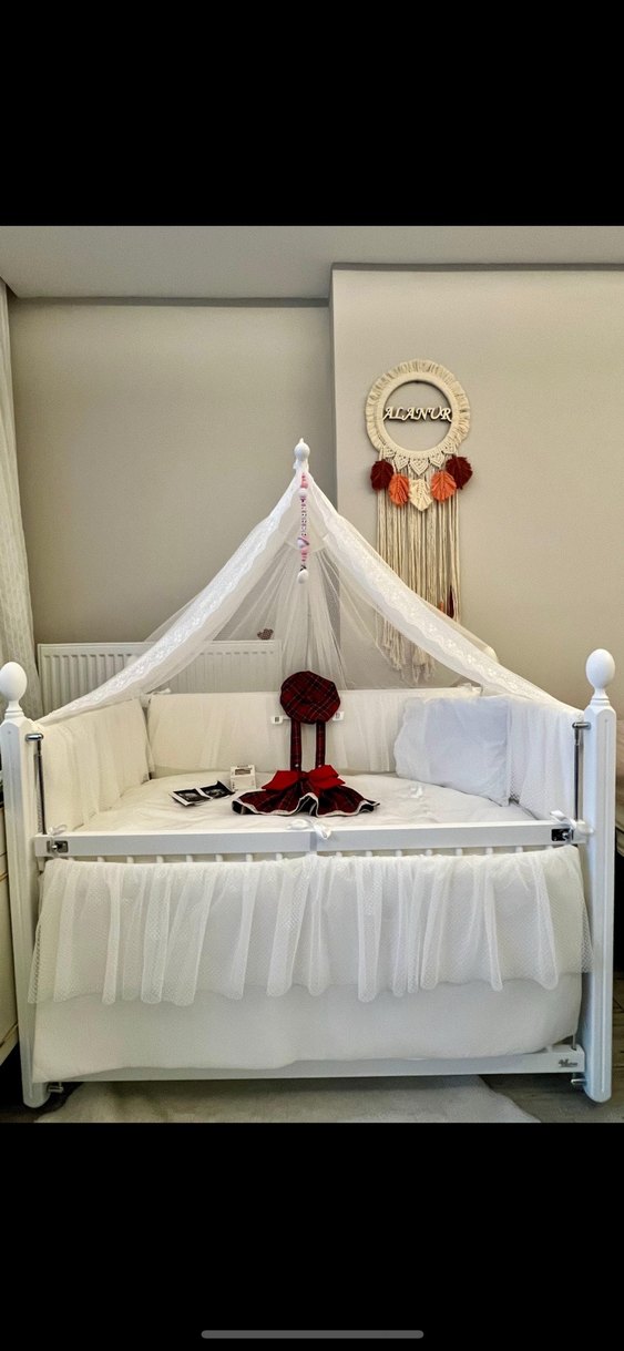 Meltem kral beşik Beyaz Tül Cibinlikli Bebek Beşiği - Görsel 4