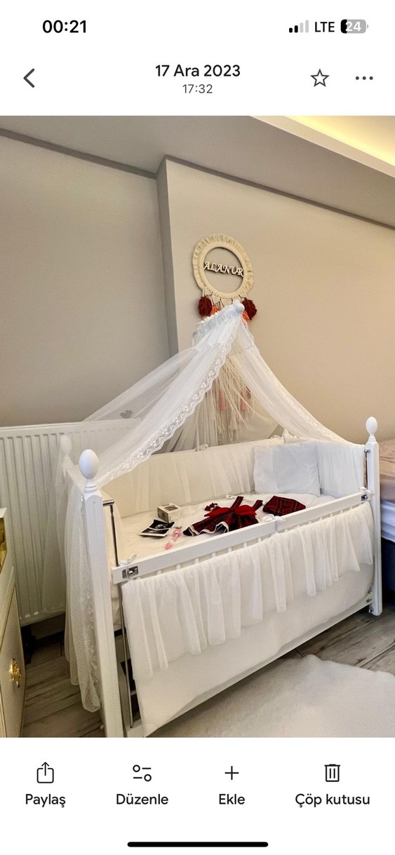 Meltem kral beşik Beyaz Tül Cibinlikli Bebek Beşiği - Görsel 3