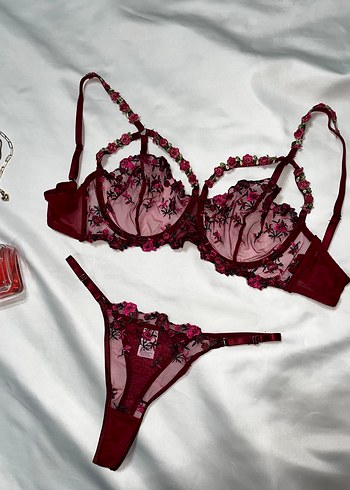 Bordo Dantelli Bralet Takımı
