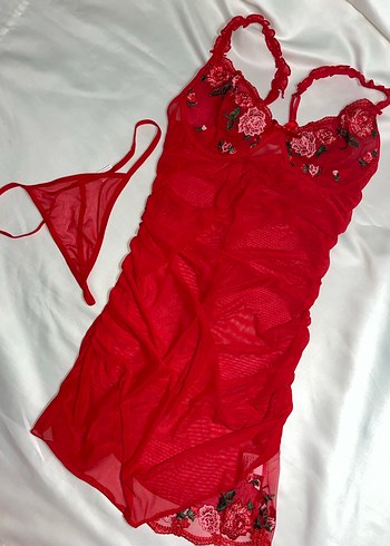 Dantel Kırmızı Gecelik - Görsel 2