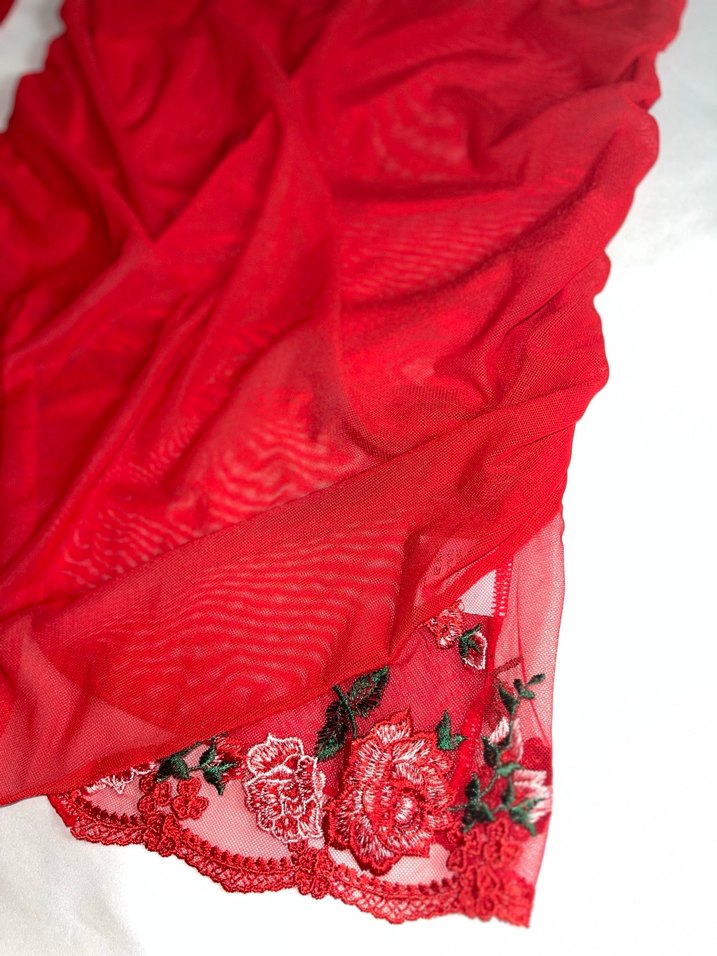 Dantel Kırmızı Gecelik - Görsel 3