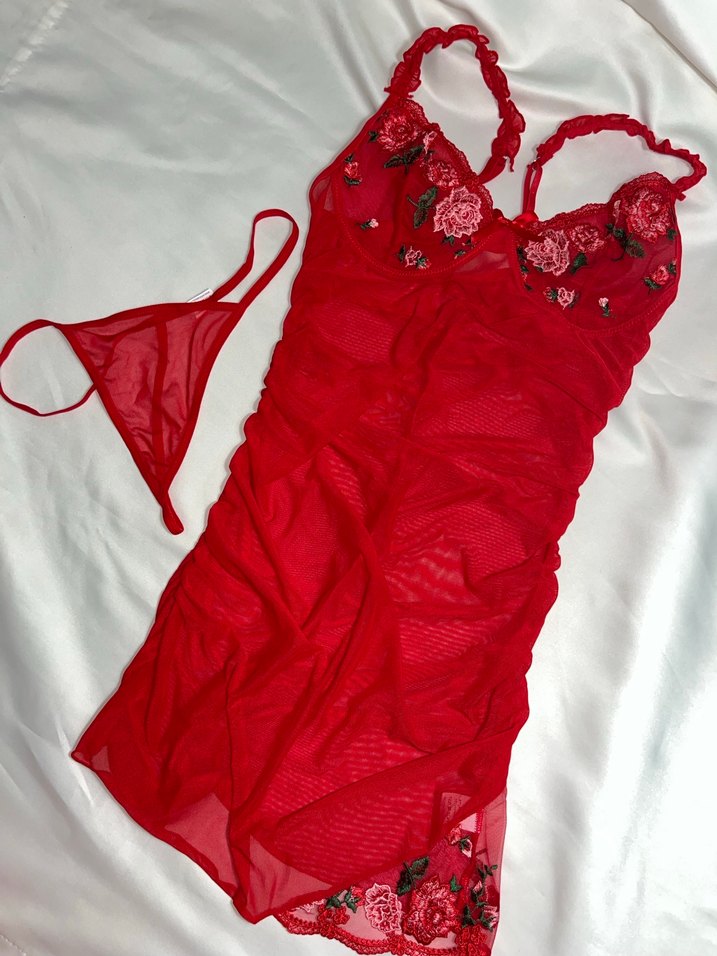 Dantel Kırmızı Gecelik - Görsel 2