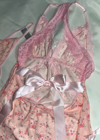 Pembe Çiçekli Bohem Vintage Gecelik - Görsel 3