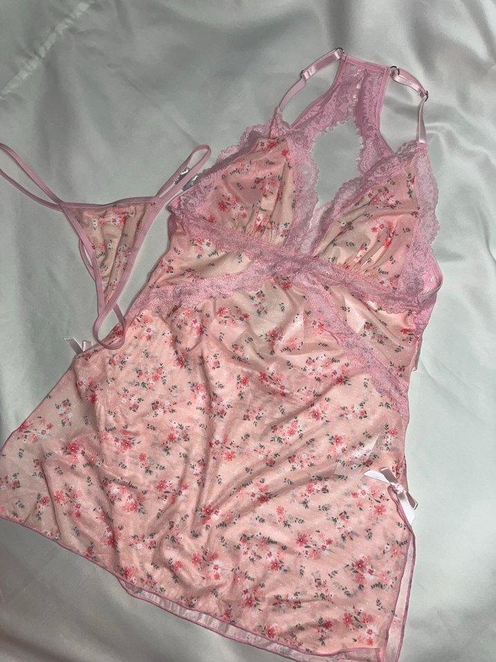 Pembe Çiçekli Bohem Vintage Gecelik - Görsel 2