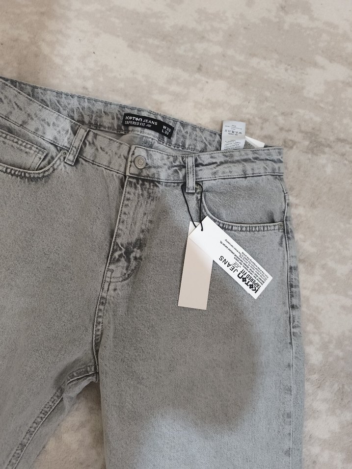 Koton Gri Erkek Tapered fit Denim Pantolon - Görsel 3