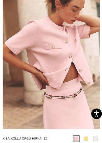 Zara Düğmeli Kısa Kollu Pembe hırka