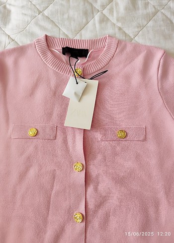 m Beden Zara Düğmeli Kısa Kollu Pembe hırka
