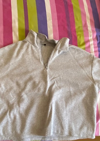 Gri Fermuarlı Kadın Sweatshirt