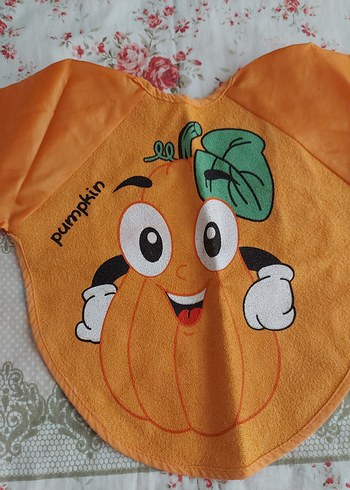 Renkli Baskılı Turuncu Bebek Önlüğü - Görsel 3