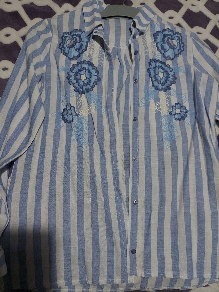 Mavi Nakışlı Bohem Kadın Gömlek - Görsel 4