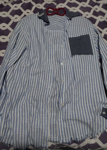 Düğmeli Uzun Kollu Mavi Gömlek - Görsel 4